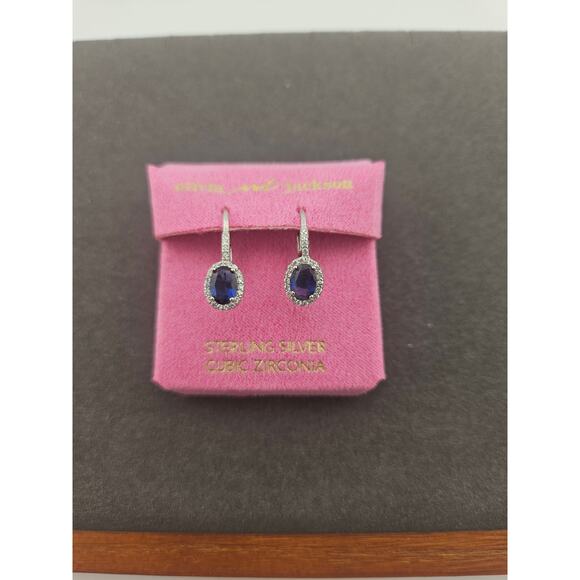 Olivia and Jackson CZ Sterling Silver Blue Stone Earrings in Original Box - Picture 2 of 4